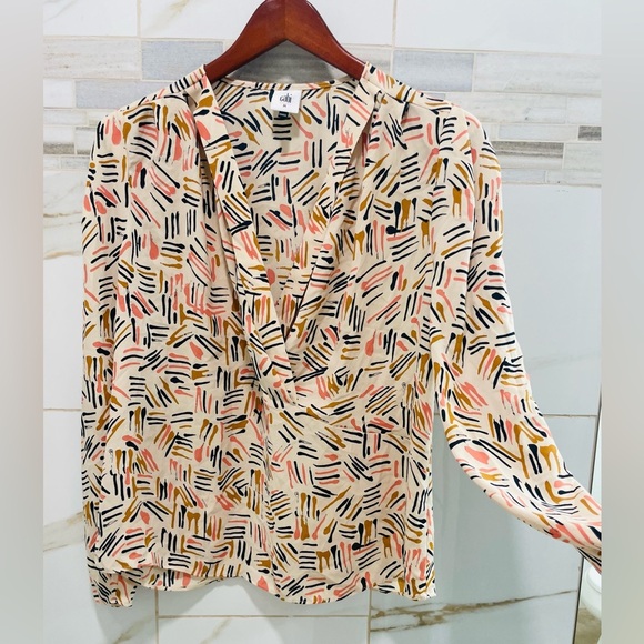 Cabi Top Womens Size M Marni Blouse Abstract Chiffon V-Neck Long Sleeve 4162 - Picture 6 of 14